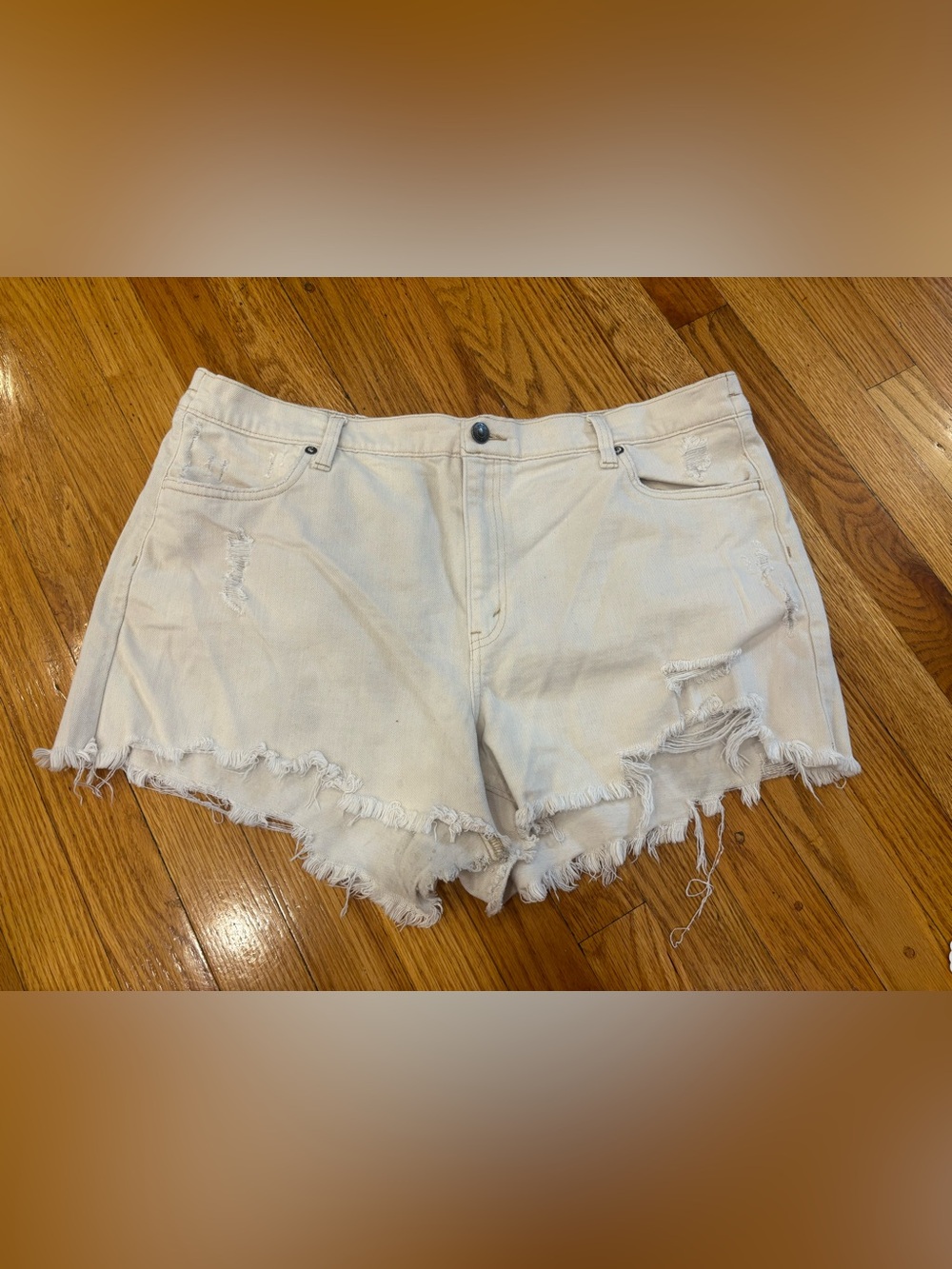 aerie White Distressed Denim Cutoff Shorts